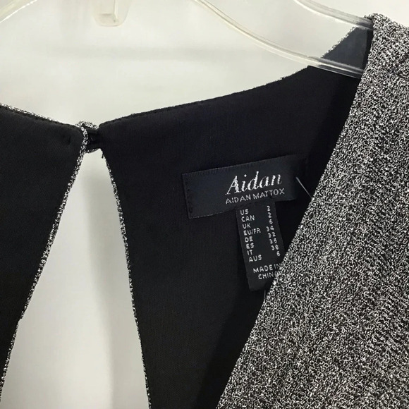 Aidan By Aidan Maddox Metallic Pleated Knit Formal Gown NWT Silver Black Size 2 - Picture 5 of 11